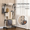 Stendibiancheria Pieghevole a 4 Livelli con Ali Girevoli e 4 Ruote 73x64x177 cm in Acciaio e PP Nero