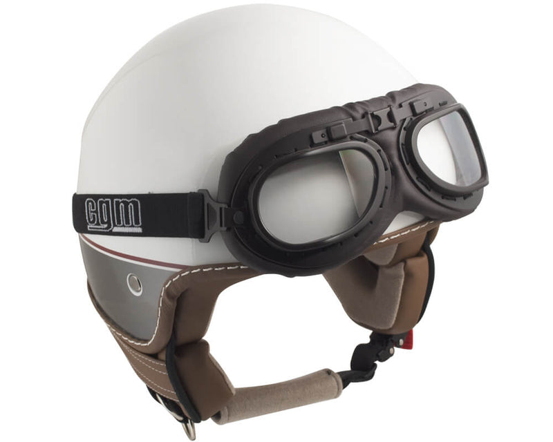 Occhiali per Moto in Similpelle Lenti Trasparenti CGM Vintage Marrone 704V