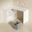 Scrivania Angolare Moderna 110x100x75 cm con Scaffale e Cassetto in Tessuto Bianco      