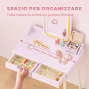 Set Toeletta Trucco Bambina 3-8 Anni 60x36x100 cm con Sgabello Specchio in Acrilico LED a 3 Colori e 2 Cassetti in MDF Rosa      