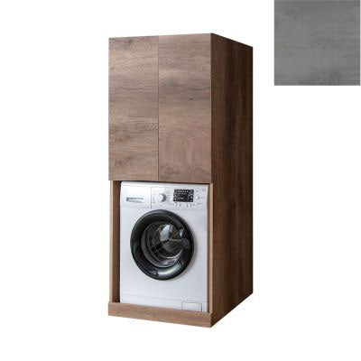 prezzo Mobile Lavanderia a Colonna per Lavatrice e Asciugatrice con 2 Ante Installabili Sopra o Sotto 70x70x174A cm in Nobilitato Unika Grigio Cemento