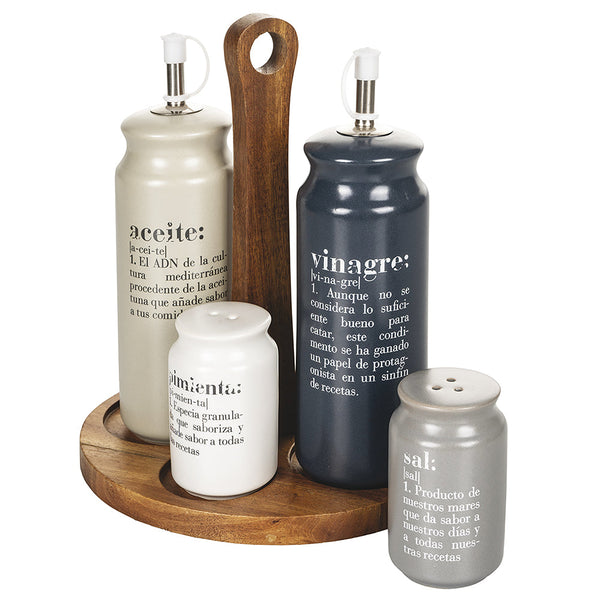 online Ménagère Huile Vinaigre Sel et Poivre en Grès VdE Tivoli 1996 avec Support