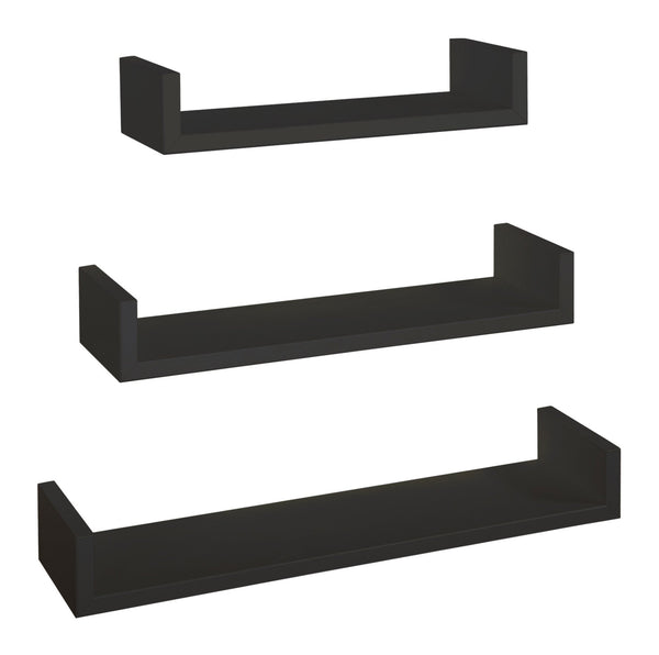 Lot de 3 Etagères Murales 60-50-40x15,5x8 cm en Bois Fibre Aimant Noir online
