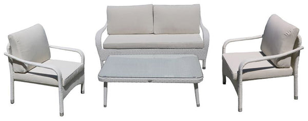 sconto Ensemble Salon de Jardin en Polyrotin Canapé 2 Fauteuils et Table Basse Adami Adila Blanche