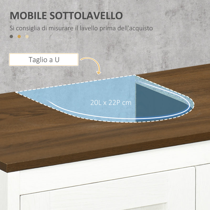 Mobile Sotto Lavabo Bagno 60x30x60 cm con Ripiano Interno Regolabile in Legno Bianco e color Noce  