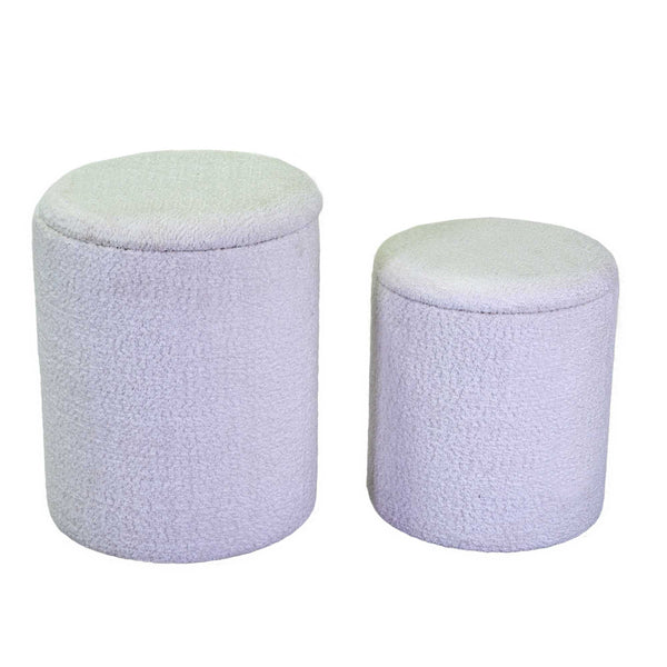 online Lot de 2 Poufs de Rangement Ø35 cm et Ø39 cm en tissu Blanc
