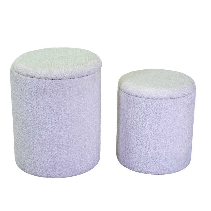 Set 2 Pouf Contenitore Ø35 cm e Ø39 cm in Tessuto Bianco