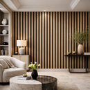 Set 12 Pannelli Decorativi 60x60 cm Motivo a Doghe in MDF e Feltro PET Rivestimento Murale Fonoassorbente Noce Chiaro     