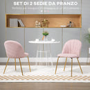 Set 2 Sedie Imbottite 55,5x59x81 cm in Tessuto Effetto Lino Rosa e Oro
