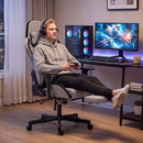 Sedia Gaming Ergonomica Massaggiante 70,5x73x127,5-137,5 cm con Cuscino Lombare in Tessuto Grigio      