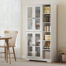Credenza da Cucina 90x35x172 cm Mobile Dispensa con 4 Ante in Vetro Soft-Close 6 Ripiani Aperti in MDF Bianco      