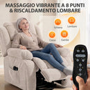 Poltrona Elettrica Alzapersona Reclinabile 150° 93x104x100 cm con Seduta Ampia Massaggiante e Riscaldata in Velluto Beige      