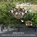 Portalegna per Camino da Interno ed Esterno con Telo Porta Legna e Copertura 240x36x99 cm in Metallo Nero 