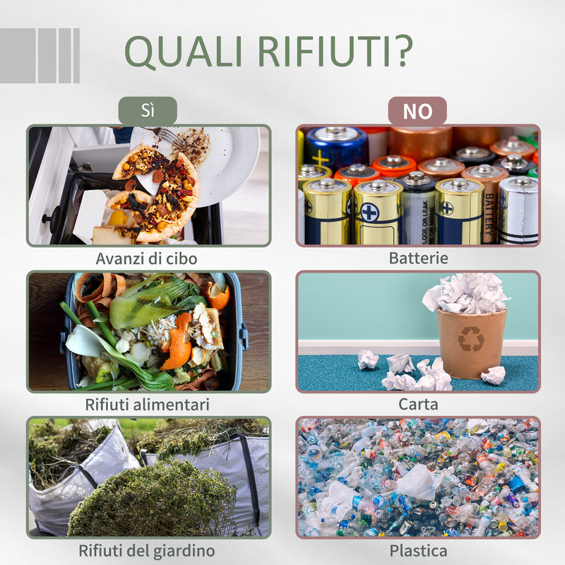 Compostiera da Giardino 71x65x96 cm Girevole a 2 Sezioni con 8 Prese d'Aria in Acciaio e PP Grigio  