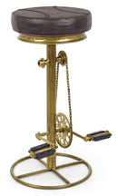 Sgabello da Bar H80 cm in Acciaio Seduta in Vera Pelle Cycle Oro
