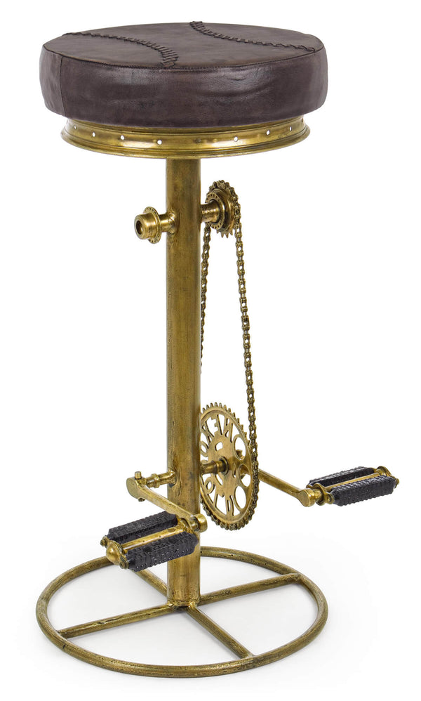 sconto Tabouret de Bar H80 cm en Acier Assise en Cuir Véritable Cycle Gold
