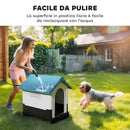 Cuccia per Cani Piccoli da Esterno 64,5x57x66 cm con Finestre e Base Rialzata in Plastica Blu      
