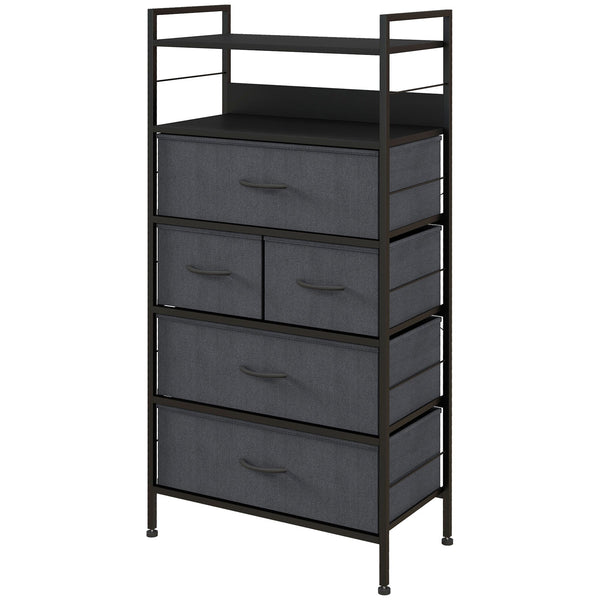 acquista Cassettiera 5 Cassetti Moderna in Tessuto non Tessuto 58x30x120 cm In Acciaio e MDF Nera