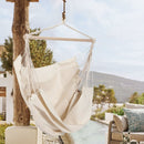 Amaca Poltrona Sospesa Cotone Ecrù Supporto in Legno Sedia Dondolo da Giardino