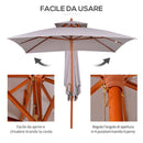 Ombrellone da Giardino 300x300x297H cm con 8 Stecche e Copertura Parasole a 2 Livelli in Bambù Grigio 