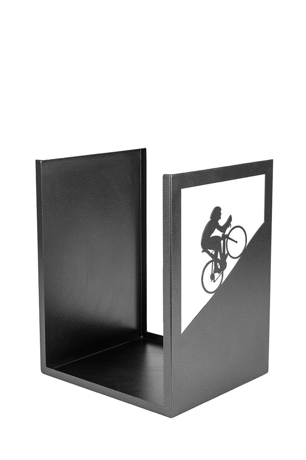 acquista Porta Legna Sagomato Ciclista 40,5x35,5x50 cm in Ferro Verniciato Grigio Martellato