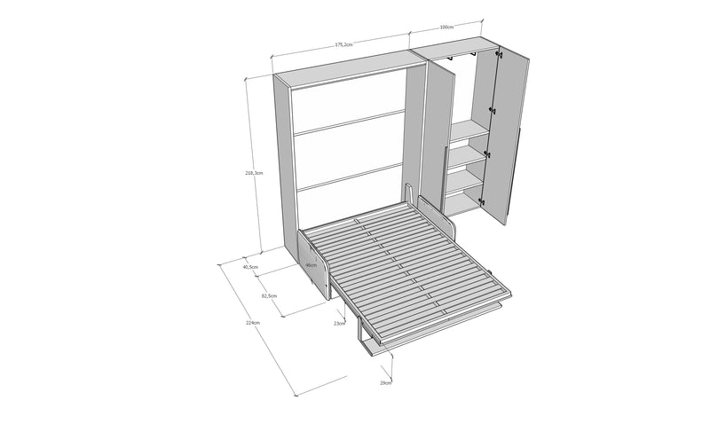 Letto Matrimoniale A Scomparsa 160 Versia Con Divano E Armadio Dx 2 Ante Argilla      