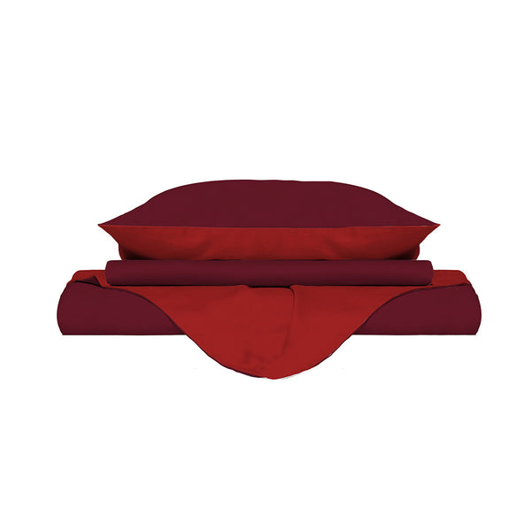 online Housse de couette double face rouge/bordeaux avec sac et taies d'oreiller
