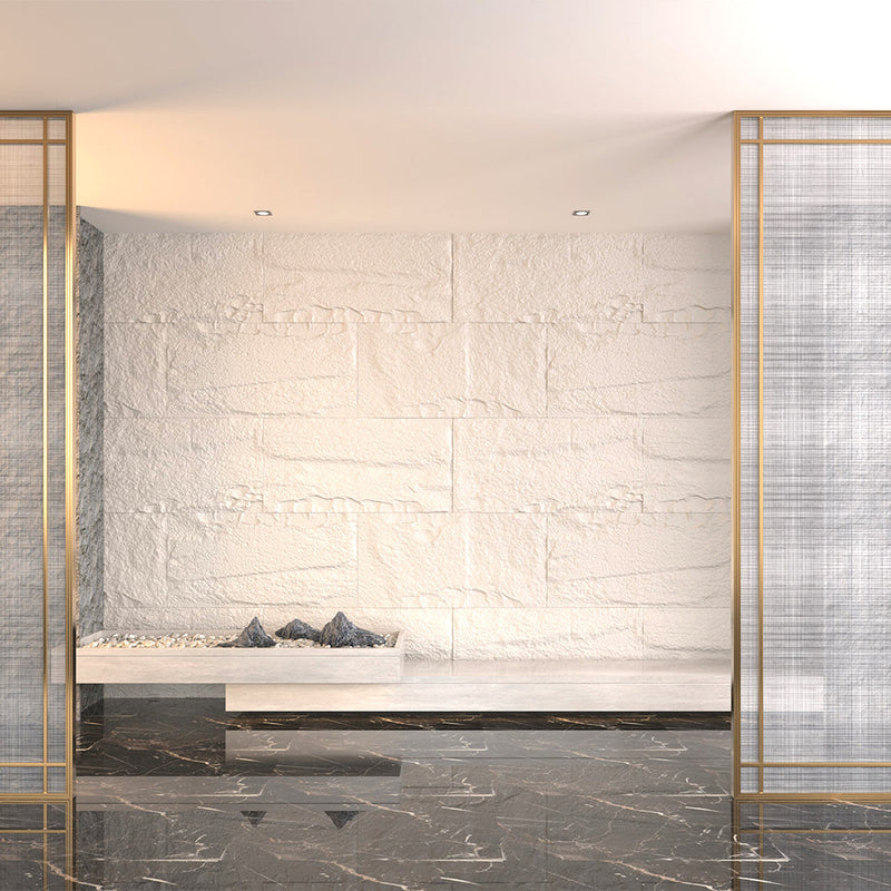 Set 10 Pannelli Decorativi Area 7,2 mq 120x60x3 cm Rivestimento Murale Effetto Pietra Naturale 3D in PU Bianco Leccese