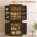 Dispensa Cucina Stile Country 76x39,5x183,5 cm con 2 Armadietti 6 Ripiani e Cassetto in Truciolato e MDF Nero      