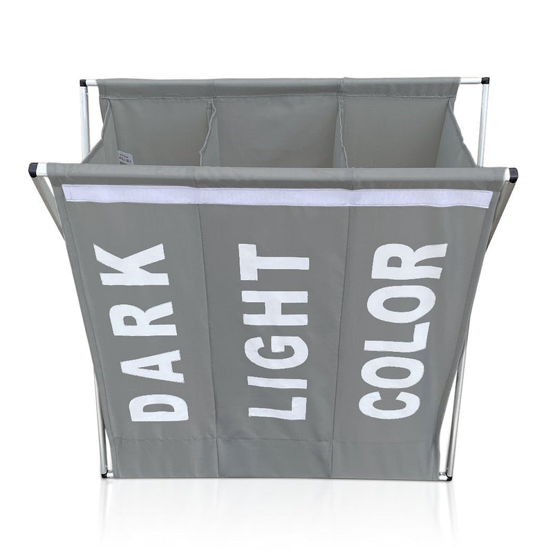 Cesto Portabiancheria 63x61x32 cm 3 Scomparti in Alluminio Grigio Scuro