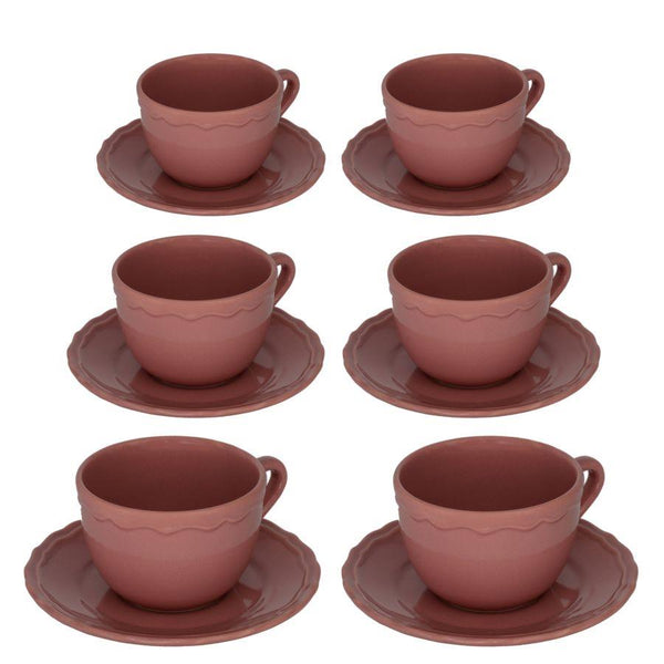 online Set 6 Tazze da The con Piattino Ø9,5xh7 cm in Gres Porcellanato Juliet Rosa Antico