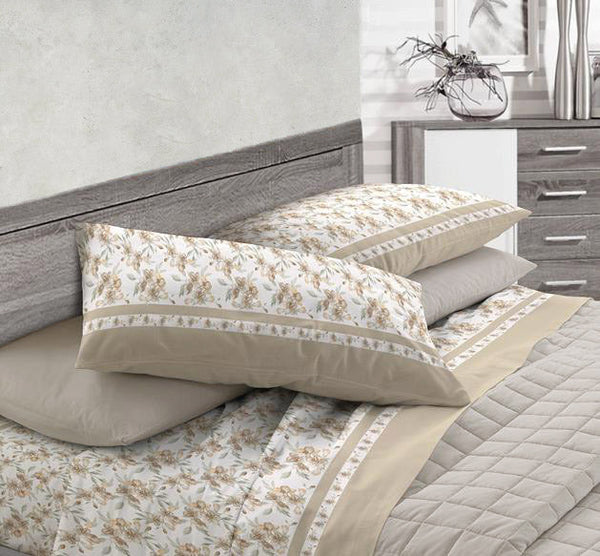 prezzo Ensemble de draps en coton dessus et dessous et taies d'oreiller Cober Fioretto Beige différentes tailles