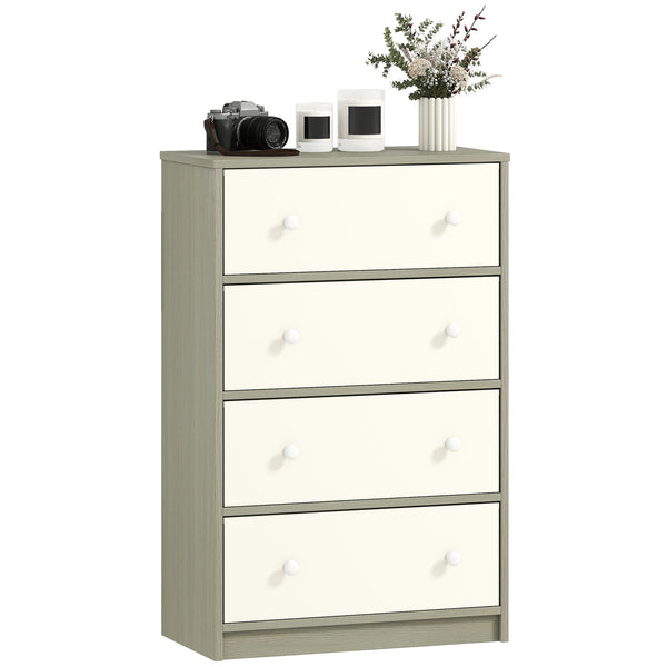 Cassettiera con 4 Cassetti in Tessuto 58x30x91 cm con Maniglie Doppie Struttura in MDF Bianco e Grigio prezzo