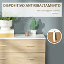 Cassettiera 4 Cassetti 76x35x72 cm in Legno e Maniglie in Alluminio Bianco e Rovere  