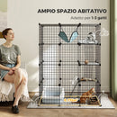 Gabbia per Gatti Grande a 4 Livelli 105x70x140 cm con Struttura Personalizzabile Rampe e Amaca per 1-3 Gatti in Acciaio e PP Nero      
