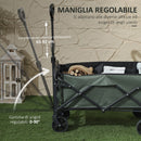 Carrello da Giardino 114x46x65-92 cm Capacità 72L Pieghevole con Pannello Apribile in Acciaio e Poliestere Verde 