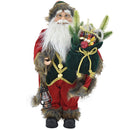 Statuina Babbo Natale 40 cm con Sacco Regali e Lanterna Vestiti in Tessuto Rosso e Verde      