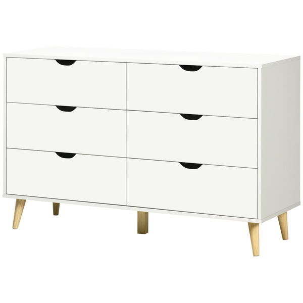 Cassettiera 6 Cassetti con Maniglie Laminate 120x40x76 cm in Legno di Pino Bianca e color Legno sconto