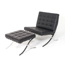 Set Poltrona e Pouf Barcelona in Acciaio Cromato Rivestimento in Similpelle Nero