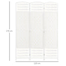 Paravento a 3 Ante Pieghevole 120x170 cm Autoportante per Interni Intrecciato in Corda di Carta e Legno Massello Bianco      