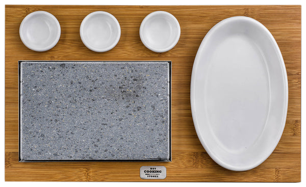 acquista Pierre de lave 19x13 cm avec saladier classique en bambou et support en bois