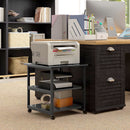 Carrello Porta Stampante a 3 Ripiani 50x50x52,5 cm con 4 Ruote in Legno e Acciaio Nero  