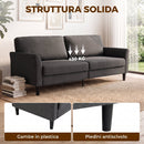Divano 3 Posti 193x80x87 cm con Braccioli Curvi e Imbottitura Spessa in Tessuto Effetto Lino Grigio Scuro      