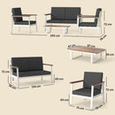 Set 4 Pezzi Salotto da Giardino Divano 2 Posti 2 Poltrone e Tavolino in Legno di Acacia e Metallo Grigio      