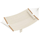 Amaca da Giardino 325x140x2,5 cm con Cuscino e Tasca in Poliestere con Barre di Legno Bianco Crema      