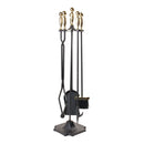 Set Camino 4 Pezzi 80x17 cm Scopino Paletta Attizzatoio e Pinza con Supporto Moon Nero/dorato