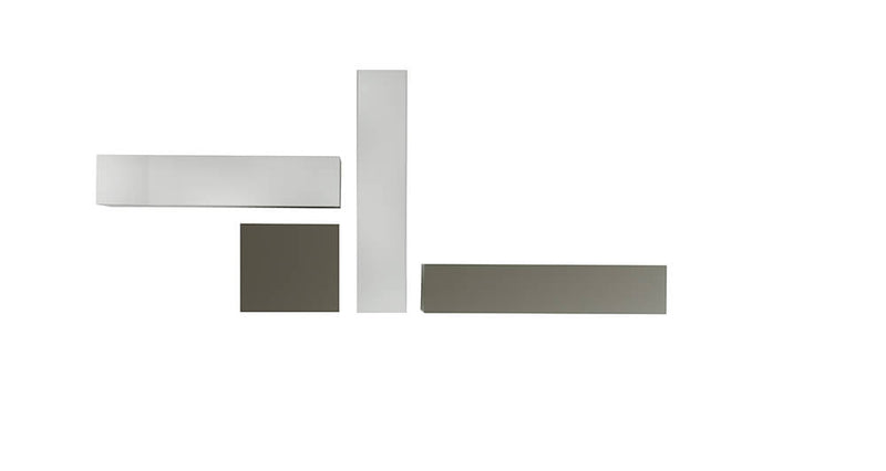 Parete Attrezzata Mobili Salotto 4 Mobili Sospesi 169x327x31cm TFT  Cube Bianco Lucido e Grigio Opaco