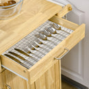 Carrello da Cucina 2 Cassetti 4 Ante 136x47x91,5 cm con Ruote in Legno Naturale