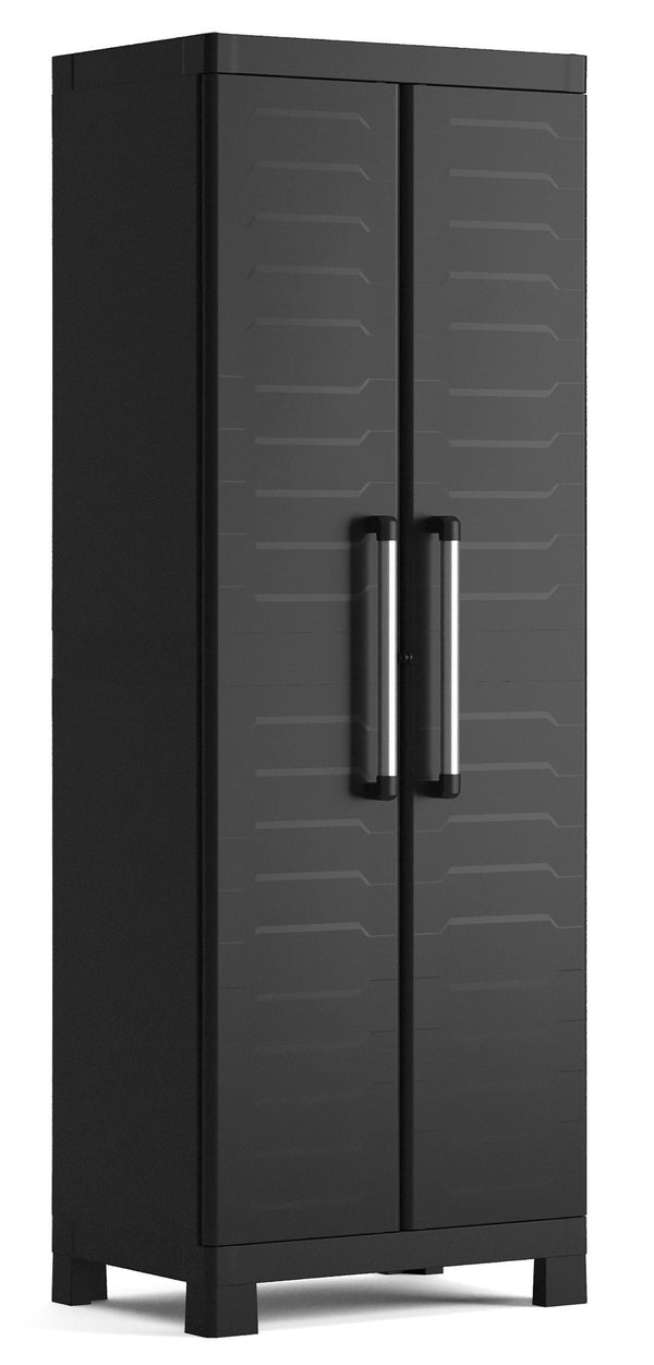 sconto Armoire en résine 4 étagères 65x45x182 cm Keter Detroit Porte-balai Noir