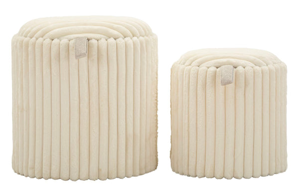 Puff Goteborg Coppia Ø40x42 cm in MDF e Spugna e Poliestere Bianco online